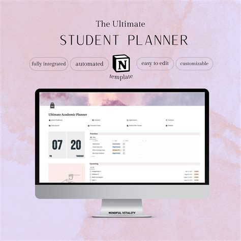 Student Notion Planner Template Digital Academic Planner Assignment Tracker College Notion ...