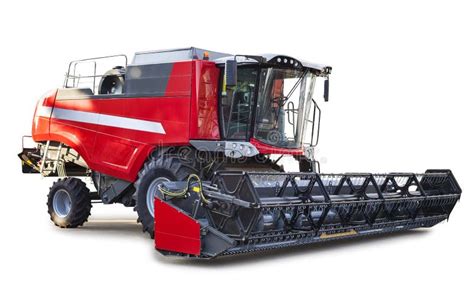 Red Combine Harvester Agriculture Machinery Over White With Clipping