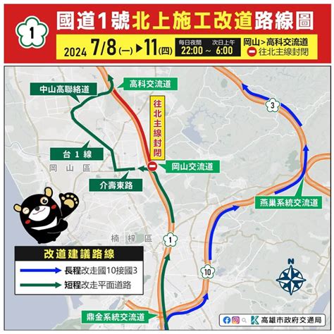 8日起夜間施工封閉 國1北上岡山至高科須改道行駛 地方 中央社 Cna