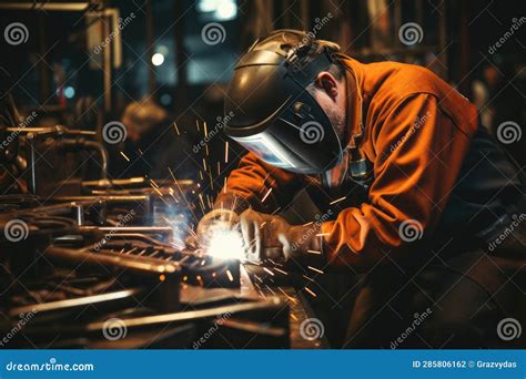 Industrial Welder Welding Fabricated Construction In Factory Welding