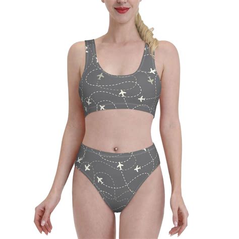 Daiia Airplane Routes Around The World Women S Bikini Swimsuit Two Piece Swimsuit High Waisted