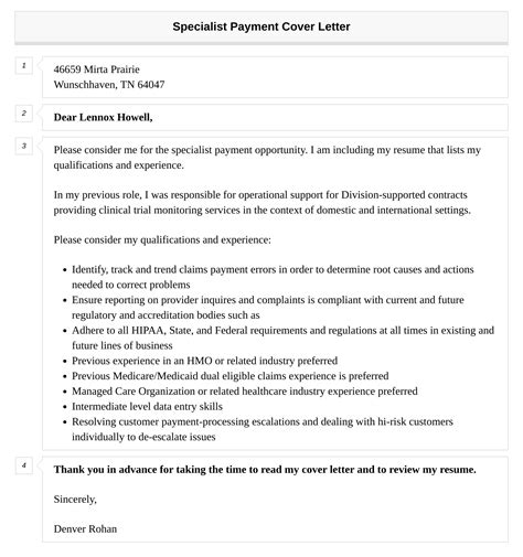 Specialist Payment Cover Letter Velvet Jobs