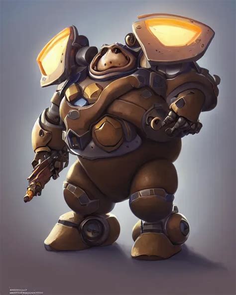 A Fat Short Anthropomorphic Toad Wearing Mecha Armor Stable