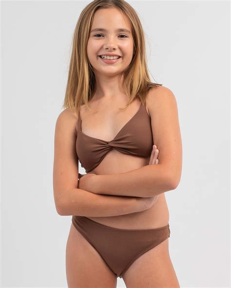 Shop Kaiami Girls Valentina Rib Bralette Bikini Set In Coffee Fast