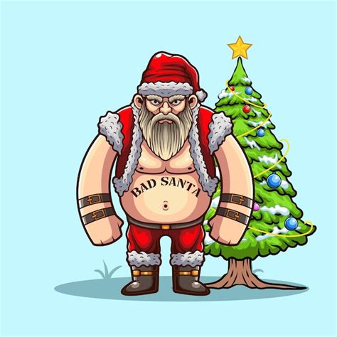 Premium Vector Vector Illustration Of Bad Santa Claus With Crismas Tree