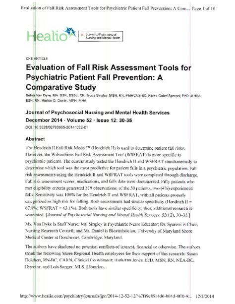 Pdf Evaluation Of Fall Risk Assessment Tools For Psychiatric Patient