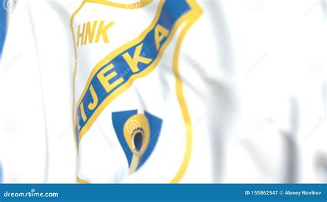 Flying Flag With Hnk Rijeka Football Club Logo Close Up Editorial D