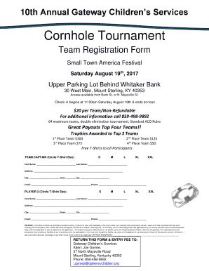 Fillable Online Cornhole Tournament Registration Form Fax Email Print