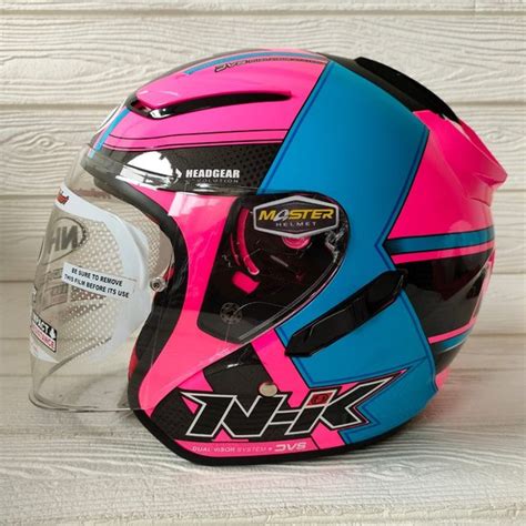 Jual Helm Nhk R Motif Napoleon Pink Fluo Light Blue Double Visor Half