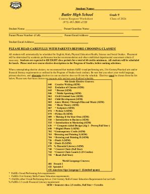 Fillable Online Bhs Th Grade Scheduling Course Request Worksheet Fax