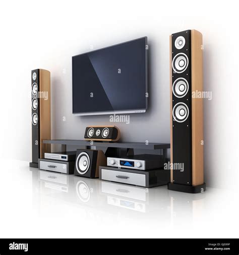 Modern TV and sound system (done in 3d rendering Stock Photo - Alamy