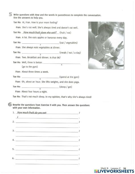 Mien Unit 5c How Healthy Are You Worksheet Live Worksheets