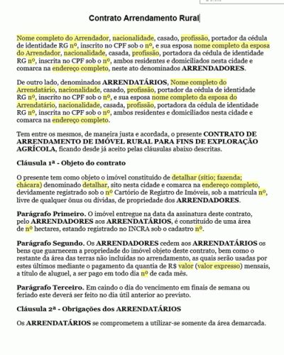 Referência para um Contrato de Arrendamento Rural Modelo Gratuito