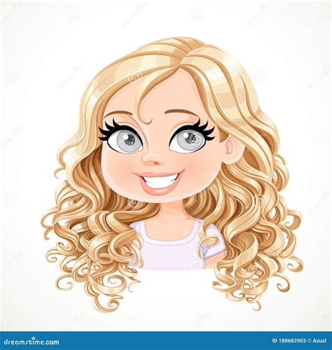 Beautiful Joyfully Smiling Cartoon Blond Girl With Magnificent Curly