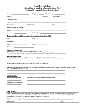 Fillable Online Ncparks Grand Camp Medical Form Doc Fax Email