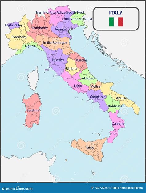 Mappa Politica Dellitalia Con I Nomi Illustrazione Vettoriale