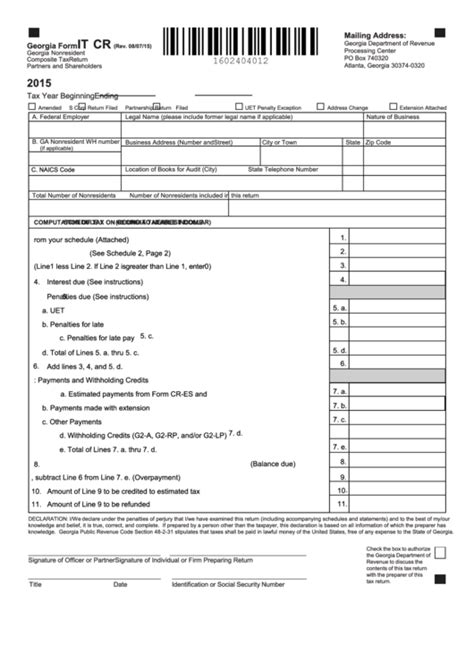 Fillable Form It Cr Georgia Nonresident Composite Tax Return Partners