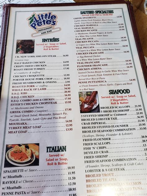 Menu at Little Pete's pub & bar, Philadelphia, Pennsylvania Ave