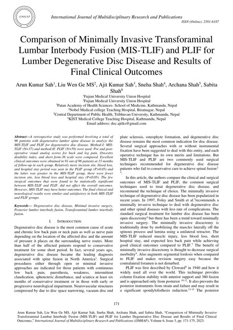 Pdf Comparison Of Minimally Invasive Transforaminal Lumbar Interbody Fusion Mis Tlif And