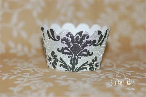 Black And Silver Glitter Damask Cupcake Wrappers Set Of 24 Etsy