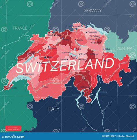 Switzerland Country Detailed Editable Map Stock Vector - Illustration