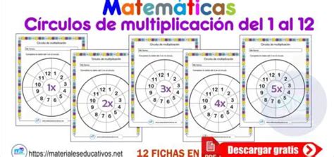 Matemáticas círculos de multiplicación del 1 al 12