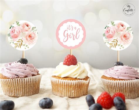 It S A Girl Pink Baby Shower Cupcake Toppers Printable Etsy