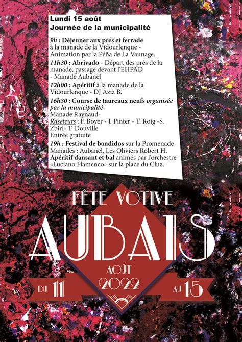 Fête Votive Programme de la journée du 15 Août Aubais