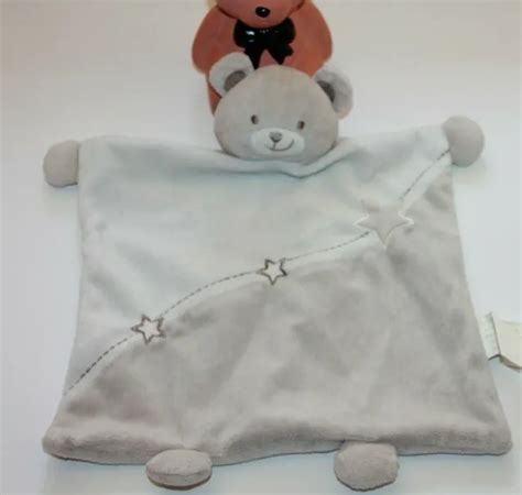 Doudou Kimbaloo Ours Plat Beige Blanc Gris Marron Etoiles Eur