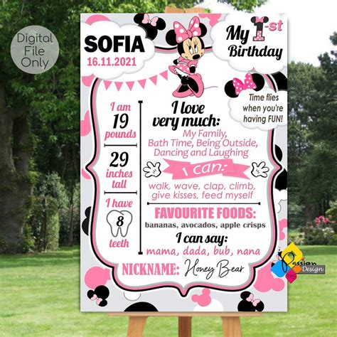 Printable MINNIE MOUSE Milestone Board First Birthday Minnie Mouse