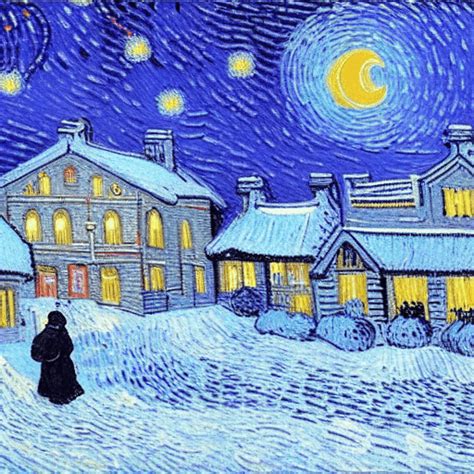 Christmas Snow Scene in the Style of Van Gogh · Creative Fabrica