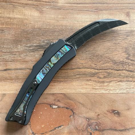 Heretic Knives Custom Roc Curved Otf Black Handle W Abalone Inlays