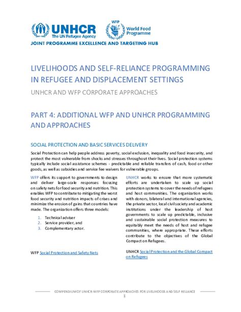 Document Unhcr And Wfp Corporate Approaches Livelihoods And Self