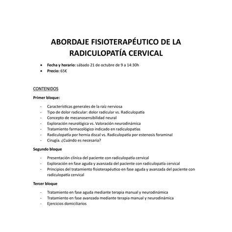 Contenido Curso Abordage Radiculopatias Pdf Docdroid