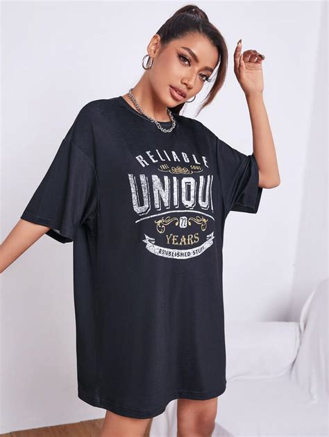 Drop Shoulder Letter Graphic Longline Dress SHEIN USA