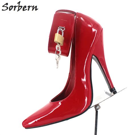 Sorbern Sexy Bdsm Women Pumps High Heels Ankle Straps Lock Keys Pole Dance Party Shoes Night