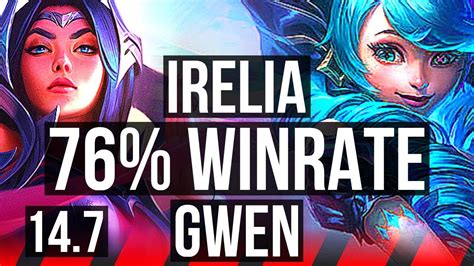 Irelia Vs Gwen Top 76 Winrate 6 Solo Kills Br Diamond 147