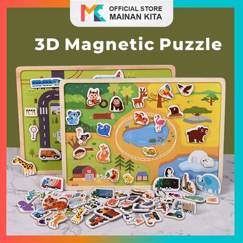 Jual MK119 Mainan Edukasi Puzzle Magnet Kayu Hewan Dan Transportasi