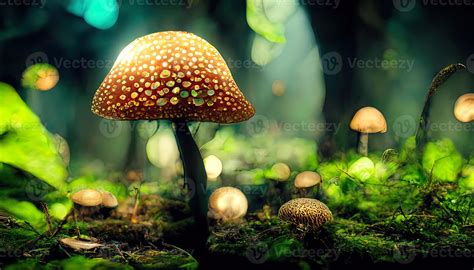 Fantasy mushroom forest, trees, nature, enchanted. mushrooms landscape ...