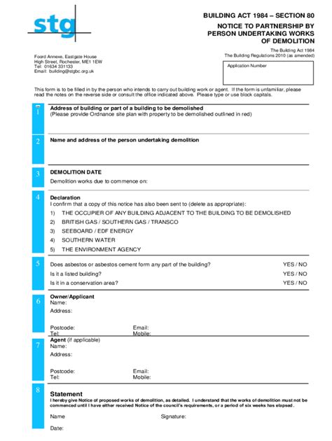 Fillable Online Get A Demolition Notice Form Stg Building Control