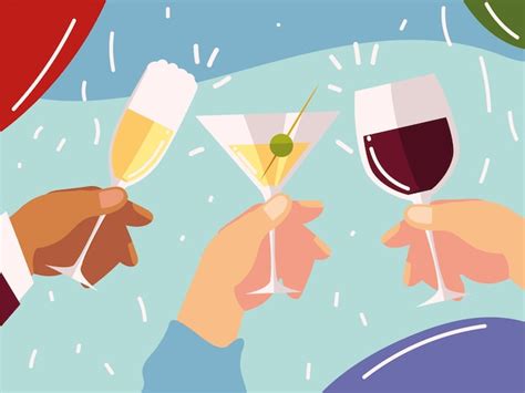 Premium Vector Cheers Hands With Cocktails Wine Glass Celebration