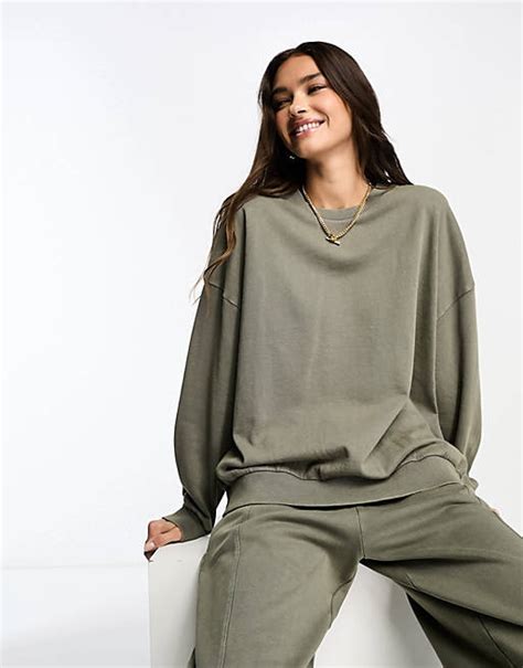 Asos Design Oversize Sweatshirt In Verwaschenem Khaki Asos