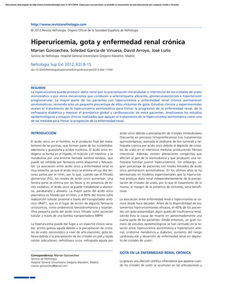 Hiperuricemia Gota Y Enfermedad Renal Cr Nica