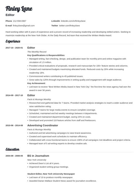 Editor Resume Samples Templates Guide For