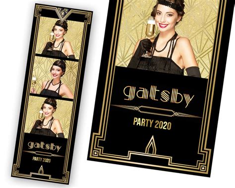 The Great Gatsby Photobooth Template Art Deco Black Gold Foil Wedding