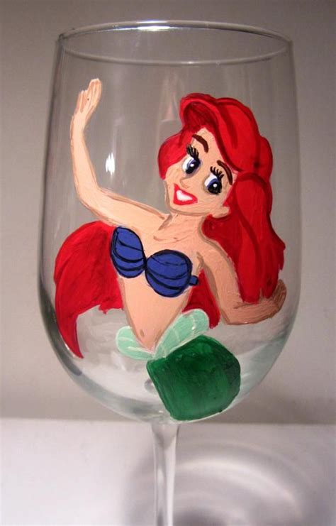 Hand Painted Disney Princess Ariel Wine Glass Fun Wine Glasses Decorated Wine Glasses Painted