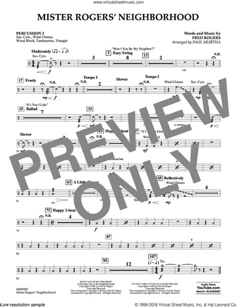 Mister Rogers Neighborhood Arr Paul Murtha Sheet Music For Concert Band Percussion 2