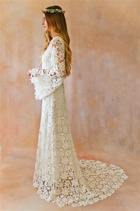 Boho Crochet Bell Sleeves Lace Gown Dreamers And Lovers