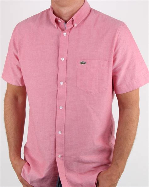 Lacoste Short Sleeve Shirt Oxford Pink Casual Red Goji Linen