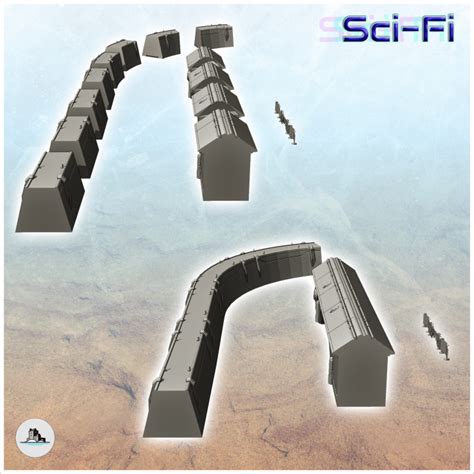 3d Printable Set Of Futuristic Protective Walls And Checkpoint Barriers